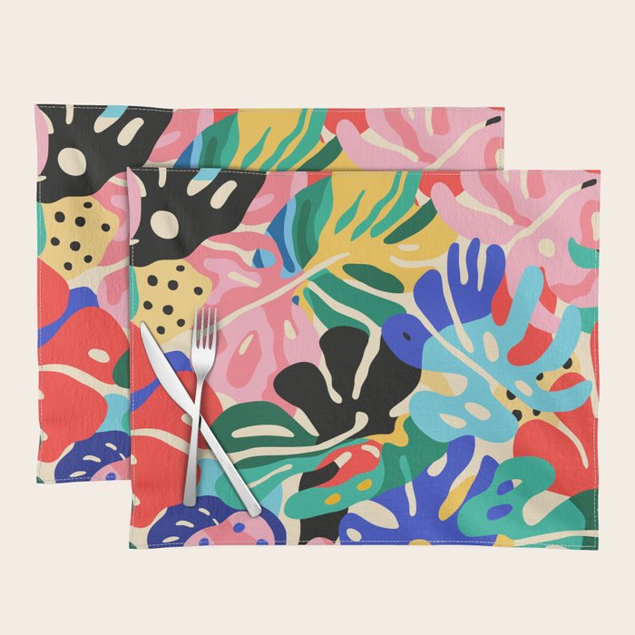 Colorful tropical plant leaves art pattern Placemat Gallery Image 1
