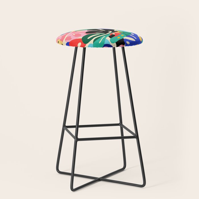 Colorful tropical plant leaves art pattern Stool Gallery Image 1