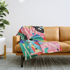 Colorful tropical plant leaves art pattern Throw Blanket Gallery Image 1