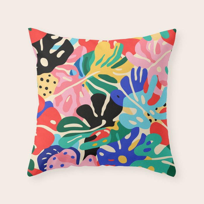 Colorful tropical plant leaves art pattern Throw Pillow Gallery Image 1