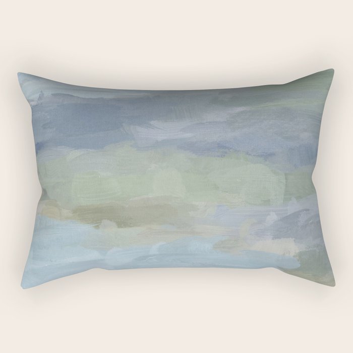 Summer at the Lake II - Sky Gray Blue Sage Green Abstract Wall Art, Painting Nature Print Portrait Rectangular Pillow Gallery Image 2