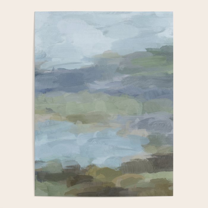 Summer at the Lake II - Sky Gray Blue Sage Green Abstract Wall Art, Painting Nature Print Portrait Poster Gallery Image 4
