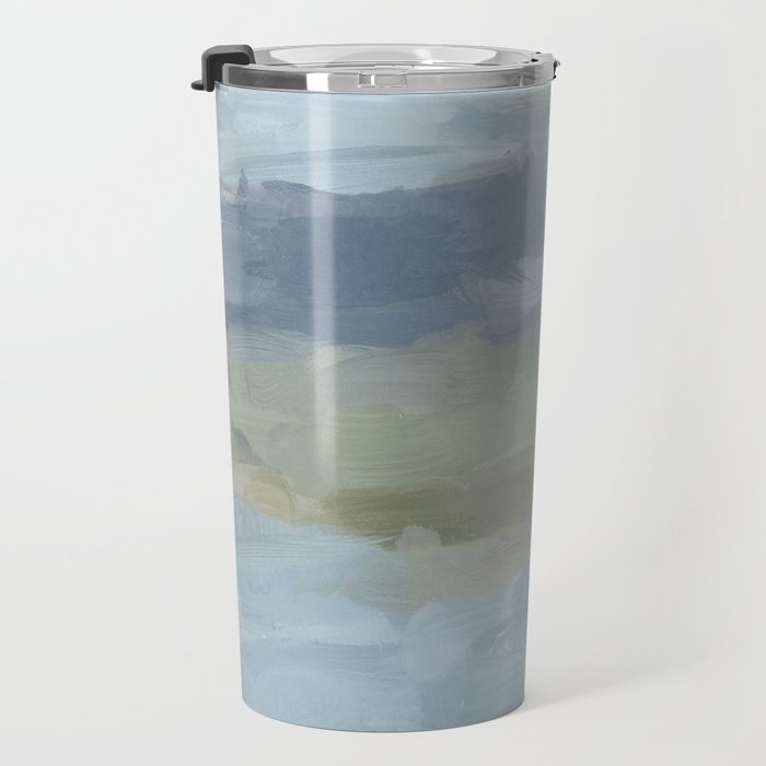 Summer at the Lake II - Sky Gray Blue Sage Green Abstract Wall Art, Painting Nature Print Portrait Travel Mug Gallery Image 3
