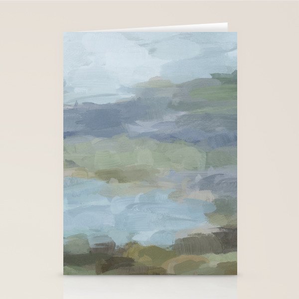 Summer at the Lake II - Sky Gray Blue Sage Green Abstract Wall Art, Painting Nature Print Portrait Stationery Card Gallery Image 2