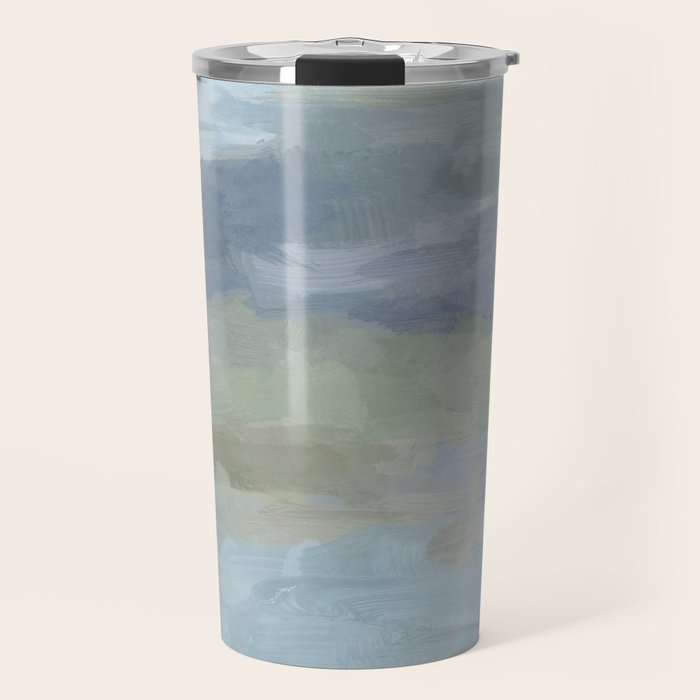 Summer at the Lake II - Sky Gray Blue Sage Green Abstract Wall Art, Painting Nature Print Portrait Travel Mug Gallery Image 1