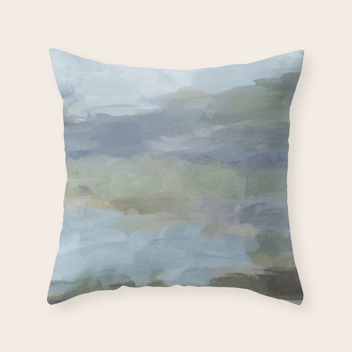 Summer at the Lake II - Sky Gray Blue Sage Green Abstract Wall Art, Painting Nature Print Portrait Throw Pillow Gallery Image 6