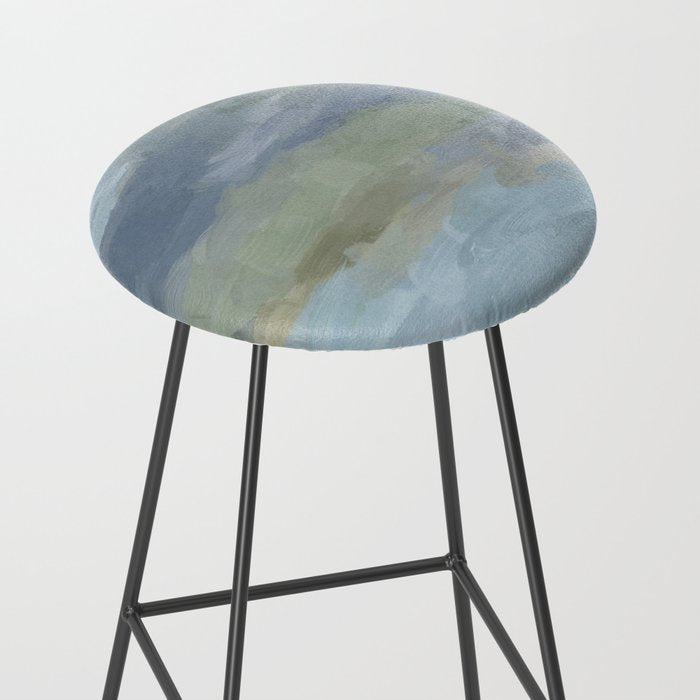 Summer at the Lake II - Sky Gray Blue Sage Green Abstract Wall Art, Painting Nature Print Portrait Stool Gallery Image 2