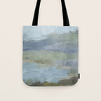 Summer at the Lake II - Sky Gray Blue Sage Green Abstract Wall Art, Painting Nature Print Portrait Tote Bag Gallery Image 1