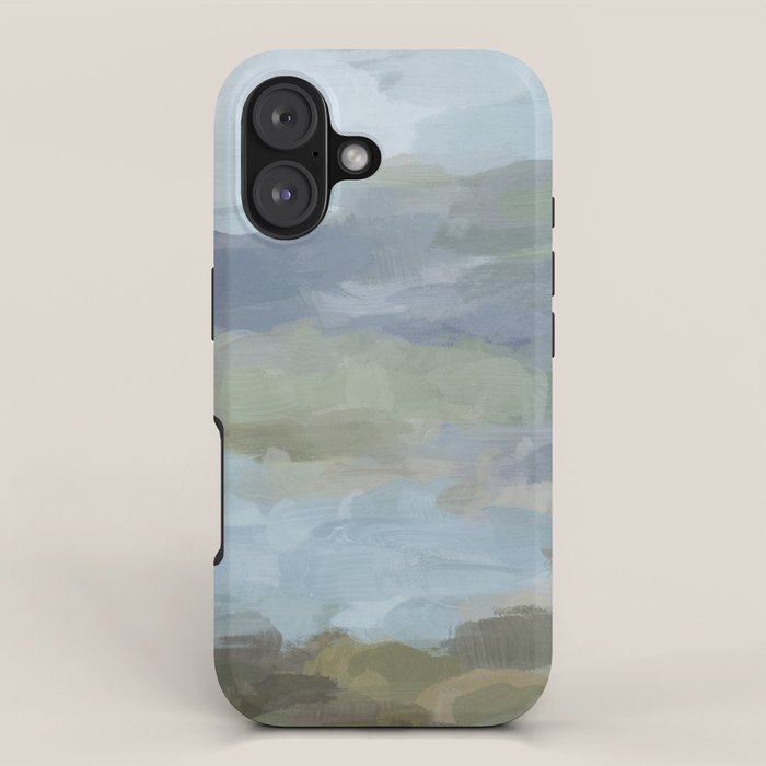 Summer at the Lake II - Sky Gray Blue Sage Green Abstract Wall Art, Painting Nature Print Portrait iPhone Case Gallery Image 1
