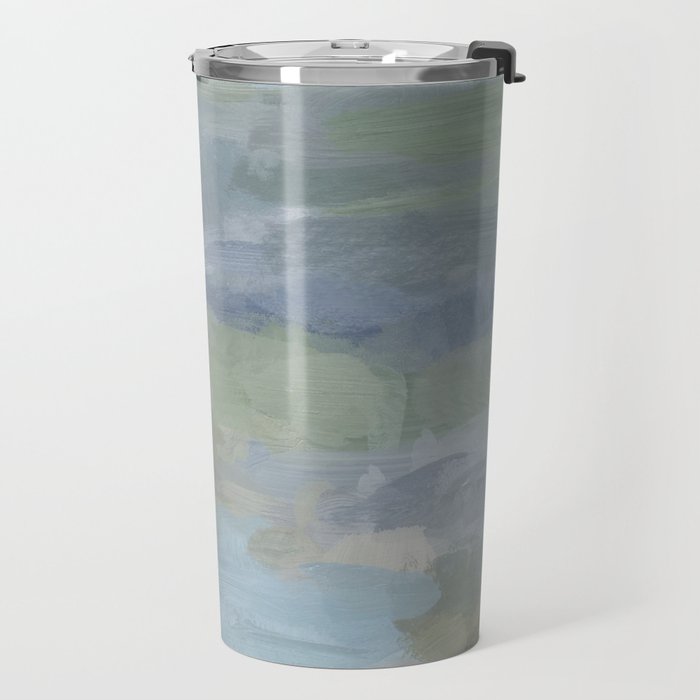Summer at the Lake II - Sky Gray Blue Sage Green Abstract Wall Art, Painting Nature Print Portrait Travel Mug Gallery Image 2