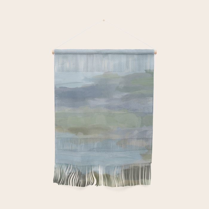 Summer at the Lake II - Sky Gray Blue Sage Green Abstract Wall Art, Painting Nature Print Portrait Wall Hanging Gallery Image 1