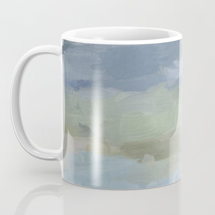 Summer at the Lake II - Sky Gray Blue Sage Green Abstract Wall Art, Painting Nature Print Portrait Coffee Mug Gallery Image 3