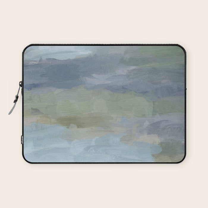 Summer at the Lake II - Sky Gray Blue Sage Green Abstract Wall Art, Painting Nature Print Portrait Laptop Sleeve Gallery Image 1