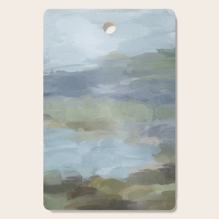 Summer at the Lake II - Sky Gray Blue Sage Green Abstract Wall Art, Painting Nature Print Portrait Cutting Board Gallery Image 1