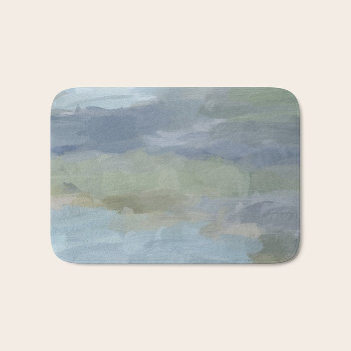 Summer at the Lake II - Sky Gray Blue Sage Green Abstract Wall Art, Painting Nature Print Portrait Bath Mat Gallery Image 1