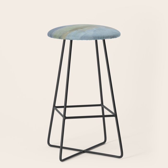 Summer at the Lake II - Sky Gray Blue Sage Green Abstract Wall Art, Painting Nature Print Portrait Stool Gallery Image 1
