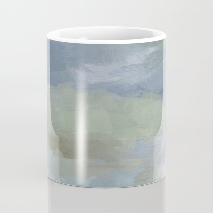 Summer at the Lake II - Sky Gray Blue Sage Green Abstract Wall Art, Painting Nature Print Portrait Coffee Mug Gallery Image 4
