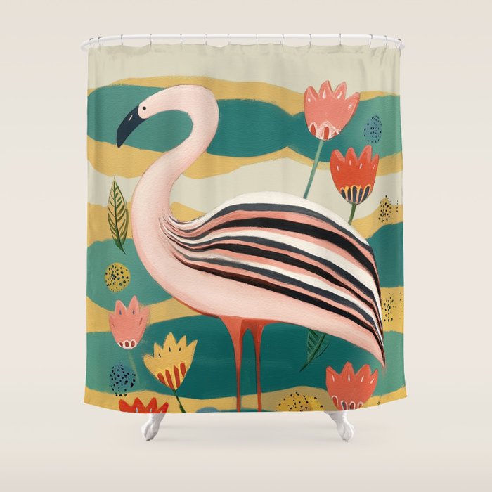 Pink Flamingo Shower Curtain Gallery Image 1