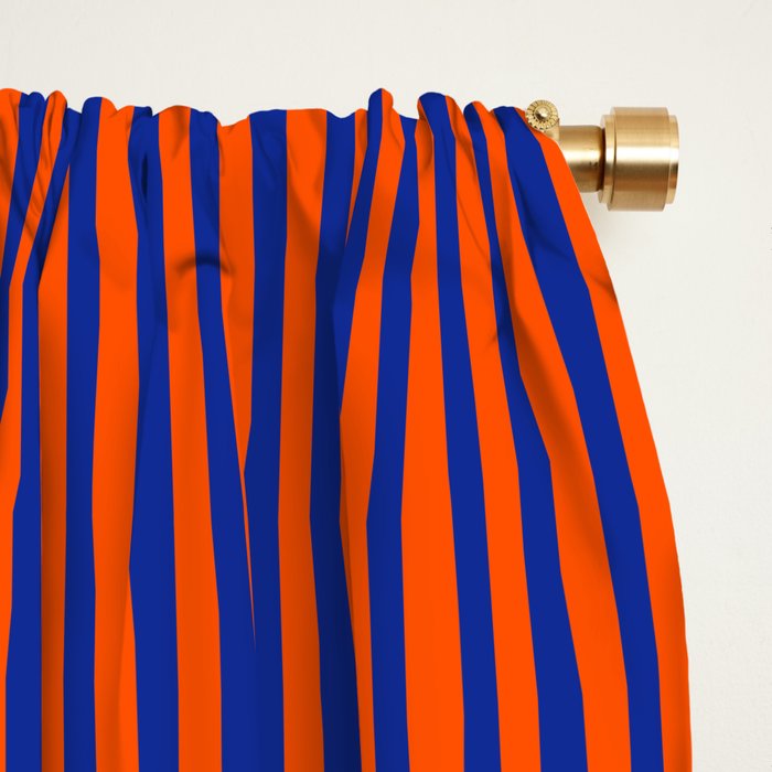 Fine Stripe Narrow Vertical Pinstripe Pattern in Bold Blue and Orange Window Curtain Gallery Image 2