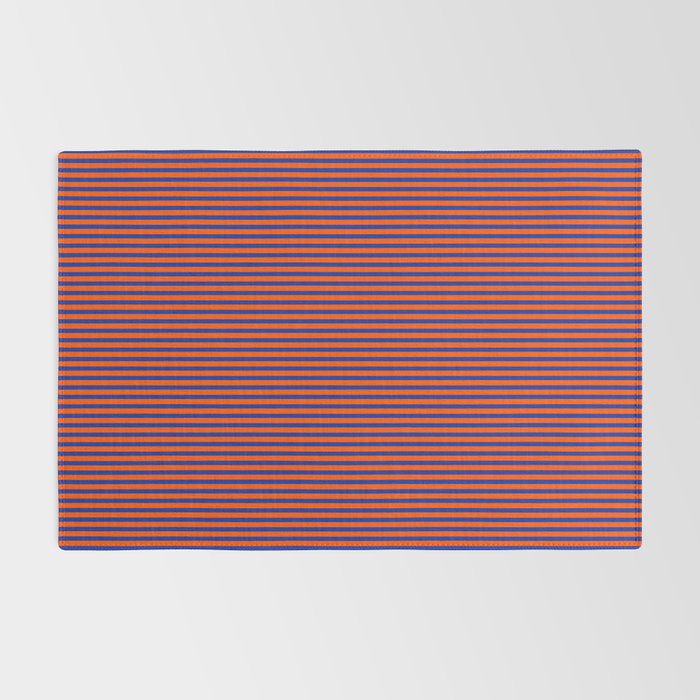Fine Stripe Narrow Vertical Pinstripe Pattern in Bold Blue and Orange Rug Gallery Image 2
