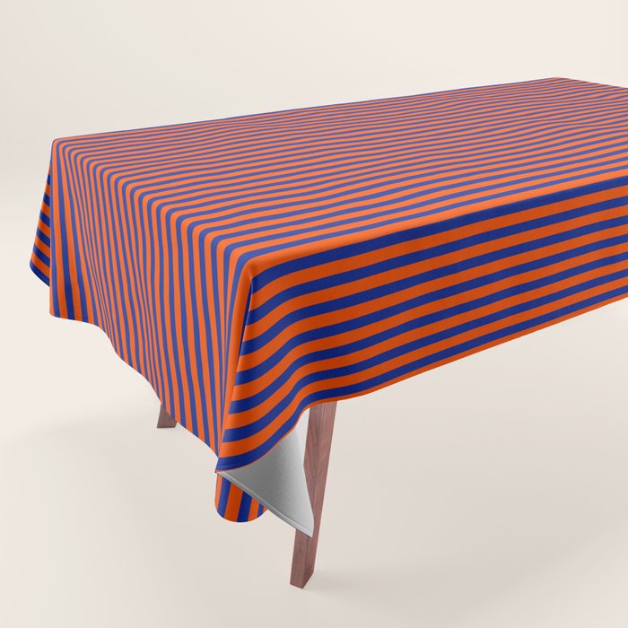 Fine Stripe Narrow Vertical Pinstripe Pattern in Bold Blue and Orange Tablecloth Gallery Image 1