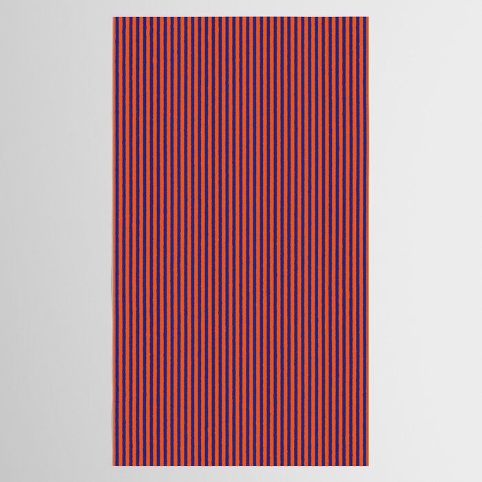 Fine Stripe Narrow Vertical Pinstripe Pattern in Bold Blue and Orange Tablecloth Gallery Image 2