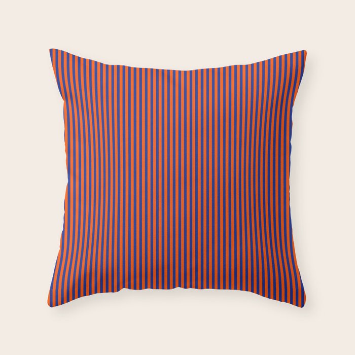 Fine Stripe Narrow Vertical Pinstripe Pattern in Bold Blue and Orange Throw Pillow Gallery Image 6
