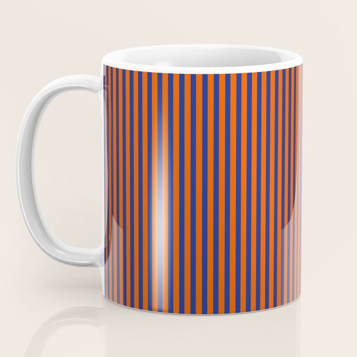 Fine Stripe Narrow Vertical Pinstripe Pattern in Bold Blue and Orange Coffee Mug Gallery Image 3