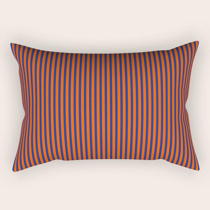 Fine Stripe Narrow Vertical Pinstripe Pattern in Bold Blue and Orange Rectangular Pillow Gallery Image 1
