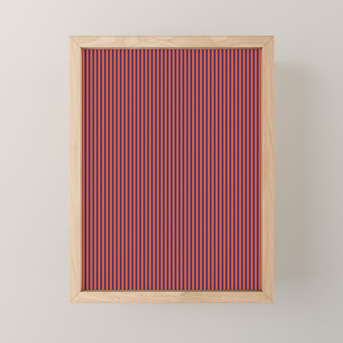Fine Stripe Narrow Vertical Pinstripe Pattern in Bold Blue and Orange Mini Art Print Gallery Image 1