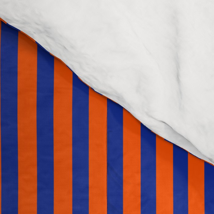 Fine Stripe Narrow Vertical Pinstripe Pattern in Bold Blue and Orange Comforter Gallery Image 4