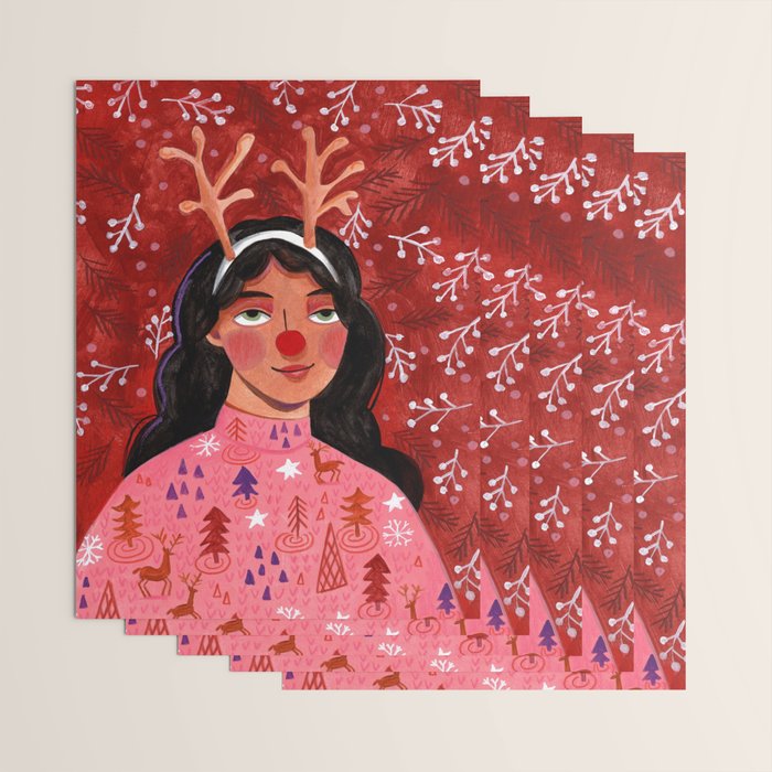 Festive groovy retro holiday woman portrait Wrapping Paper Gallery Image 3