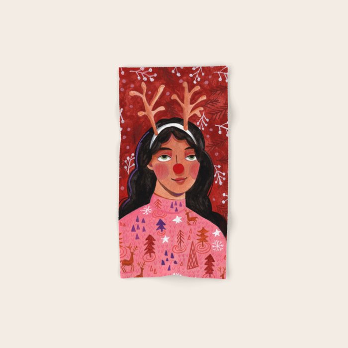 Festive groovy retro holiday woman portrait Bath Towel Gallery Image 1