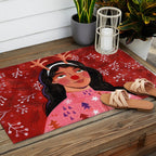 Festive groovy retro holiday woman portrait Outdoor Rug Gallery Image 2