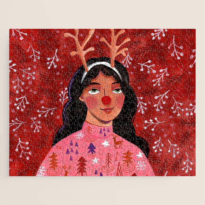 Festive groovy retro holiday woman portrait Jigsaw Puzzle Gallery Image 1