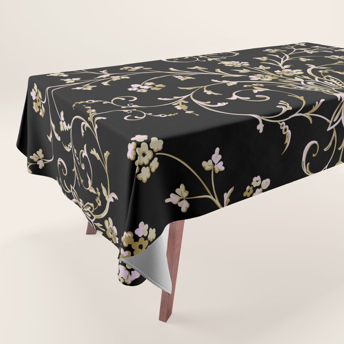 Elegant Antique Baroque Black & Gold Scroll Pattern Tablecloth Gallery Image 1