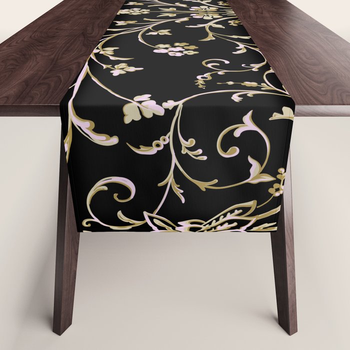 Elegant Antique Baroque Black & Gold Scroll Pattern Table Runner Gallery Image 1