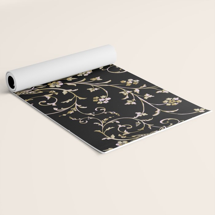 Elegant Antique Baroque Black & Gold Scroll Pattern Yoga Mat Gallery Image 2