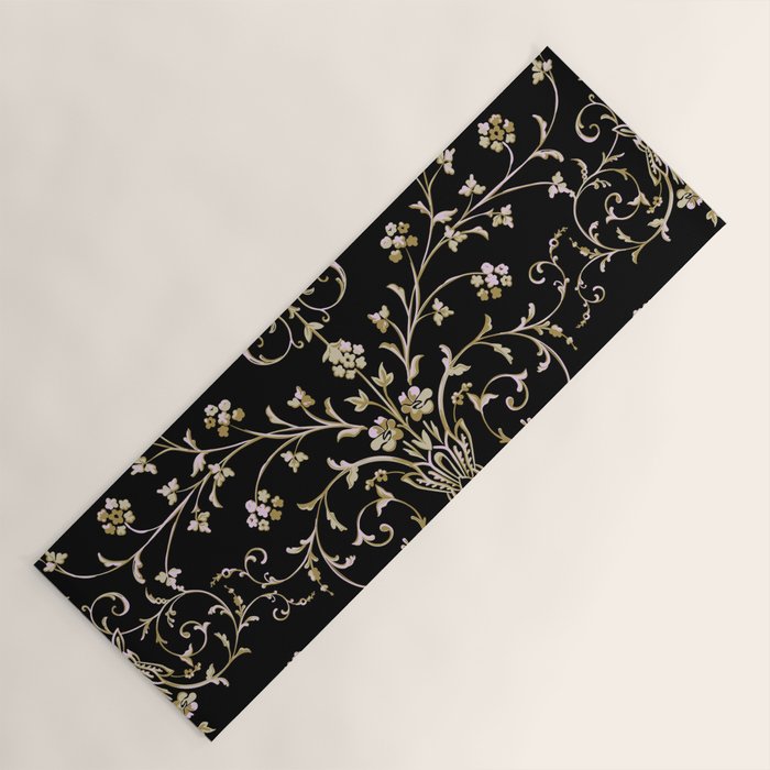 Elegant Antique Baroque Black & Gold Scroll Pattern Yoga Mat Gallery Image 1