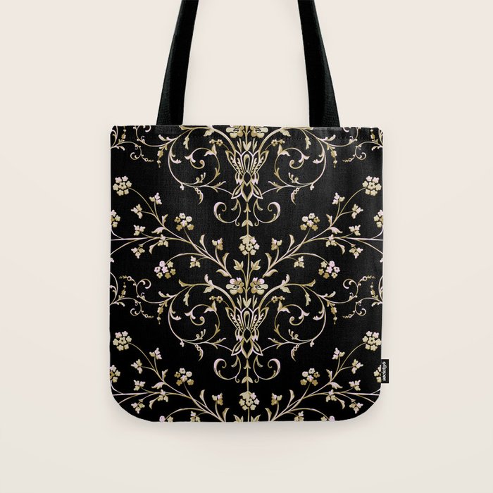 Elegant Antique Baroque Black & Gold Scroll Pattern Tote Bag Gallery Image 1