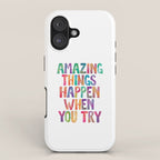AMAZING THINGS HAPPEN WHEN YOU TRY rainbow watercolor iPhone Case Gallery Image 1