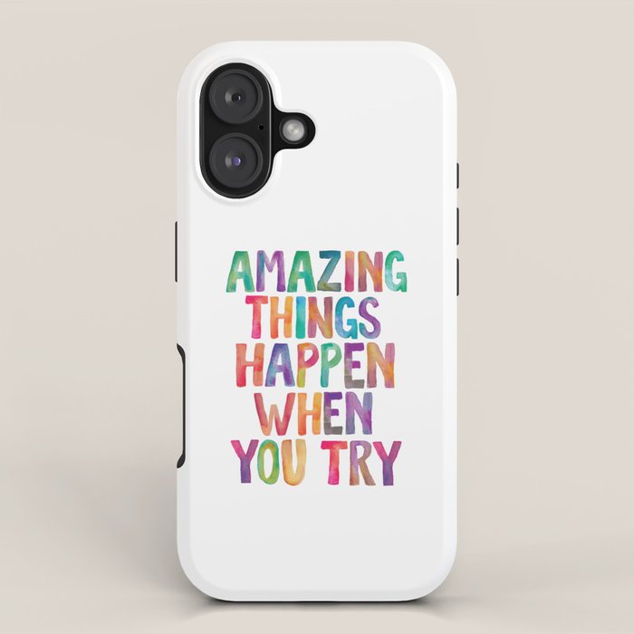 AMAZING THINGS HAPPEN WHEN YOU TRY rainbow watercolor iPhone Case Gallery Image 1