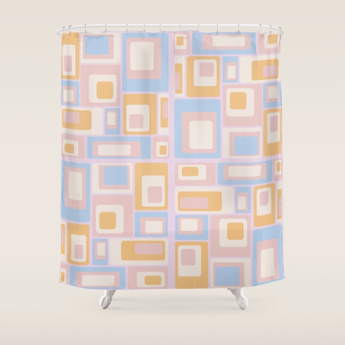 mid century mod squares pastel beach palette Shower Curtain Gallery Image 1
