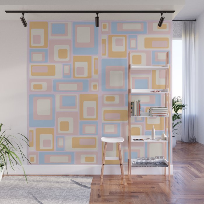 mid century mod squares pastel beach palette Wall Mural Gallery Image 1
