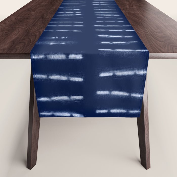 White stripes over blue shibori tie dye pattern Table Runner Gallery Image 1