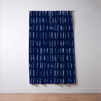 White stripes over blue shibori tie dye pattern Window Curtain Gallery Image 3