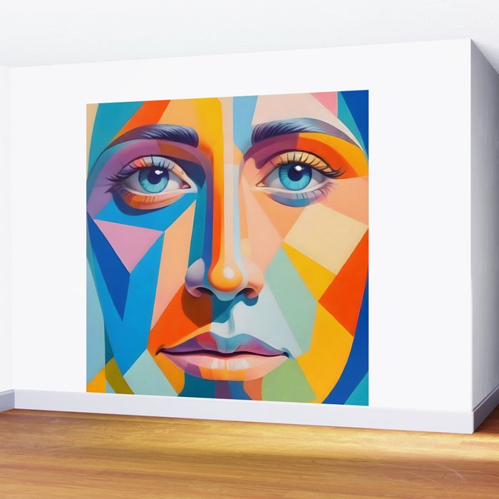 Face, Abstract Human Geometric Eclectic, Expressions Eyes Lips People, Bohemian Pop of Color Maximalism Wall Mural Gallery Image 2