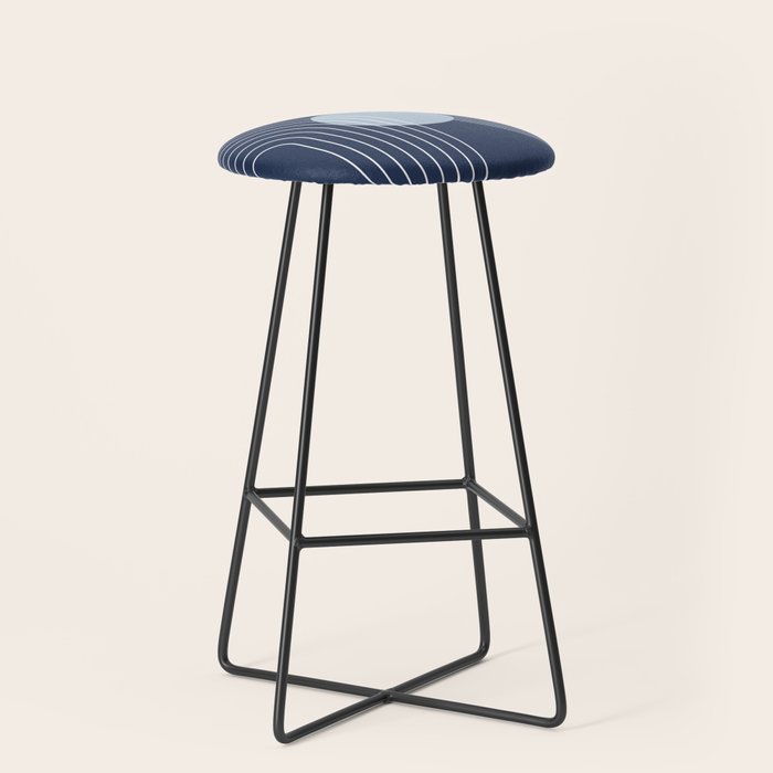 Geometric Lines in night Blue 10 (Rainbow and Sun Abstract) Stool Gallery Image 1