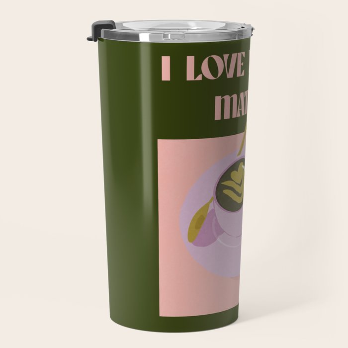 I love you so matcha - a matcha latte illustration in forest green and pink Travel Mug Gallery Image 3