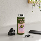 I love you so matcha - a matcha latte illustration in forest green and pink Water Bottle Gallery Image 4